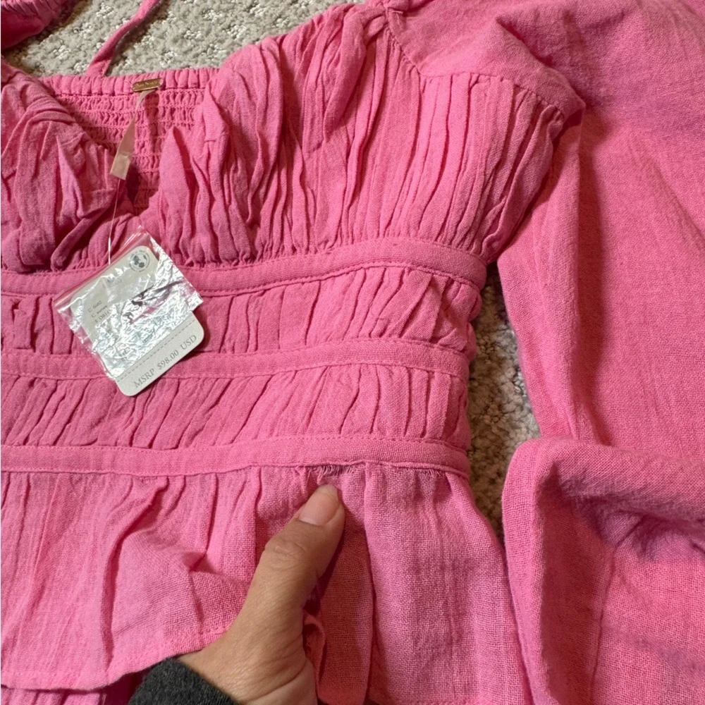With tags Free People Chloe‎ Puff Sleeve Blouse M Pink